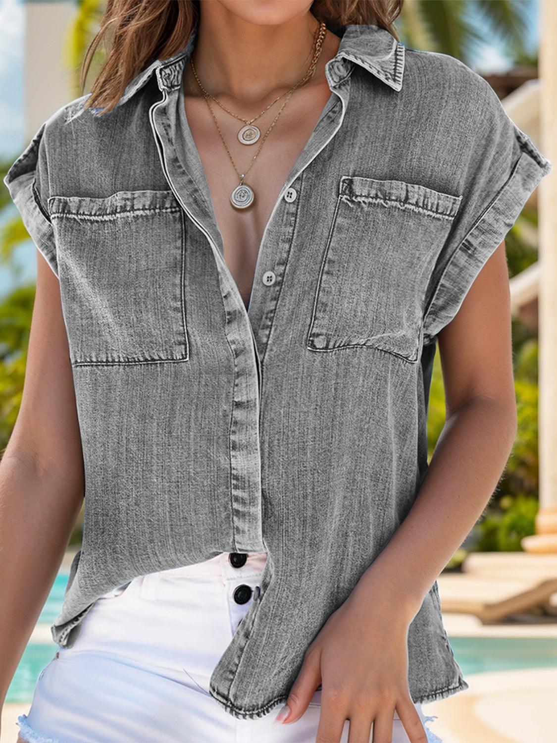 Collared Neck Cap Sleeve Denim Top // Honeypot: New + Vintage High Quality Western Wear