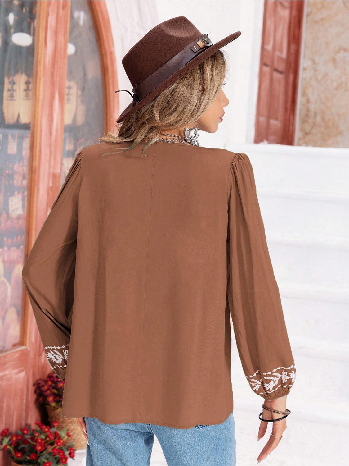 Floral Tie Neck Balloon Sleeve Blouse // Honeypot: New + Vintage High Quality Western Wear