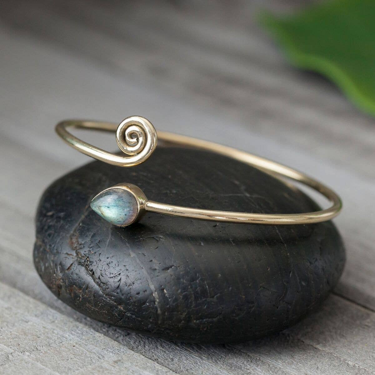 Brass Serpent Bracelet with Labradorite Stone
