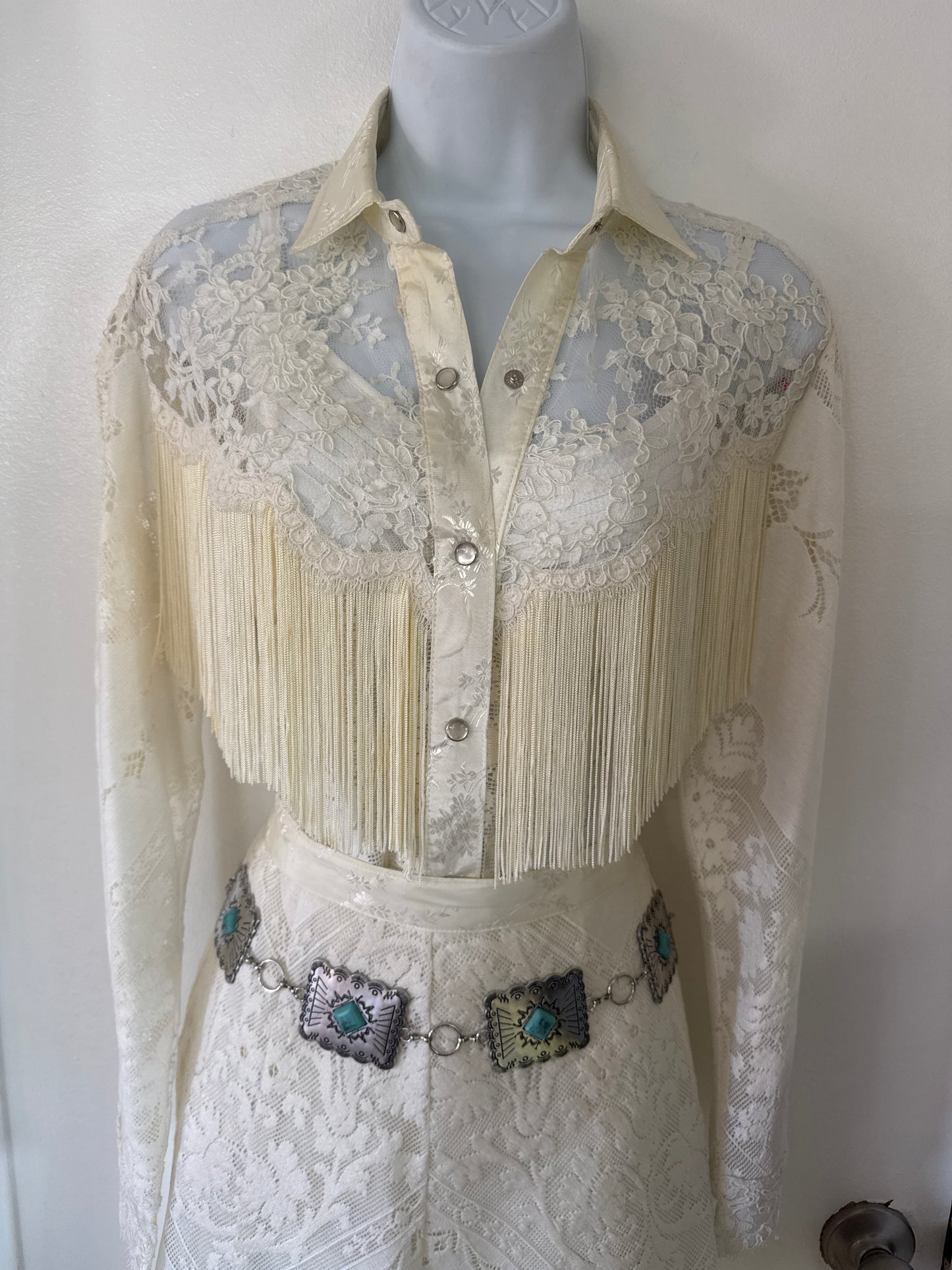 80's Bridal Fringe Pearl Snap + Skirt Set // Martin McCrea, S