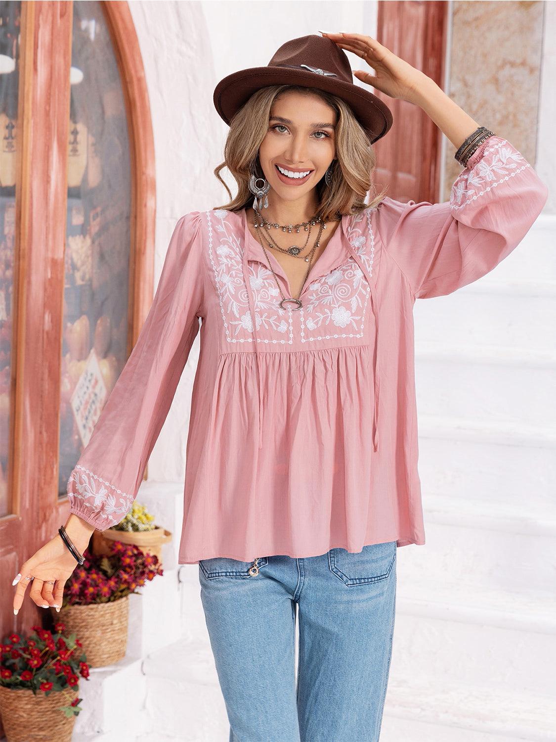 Floral Tie Neck Balloon Sleeve Blouse // Honeypot: New + Vintage High Quality Western Wear