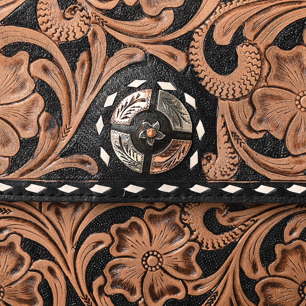 ADBG1494 Mini Black Tooled Leather Crossbody - Western Handmade Bag by American Darling