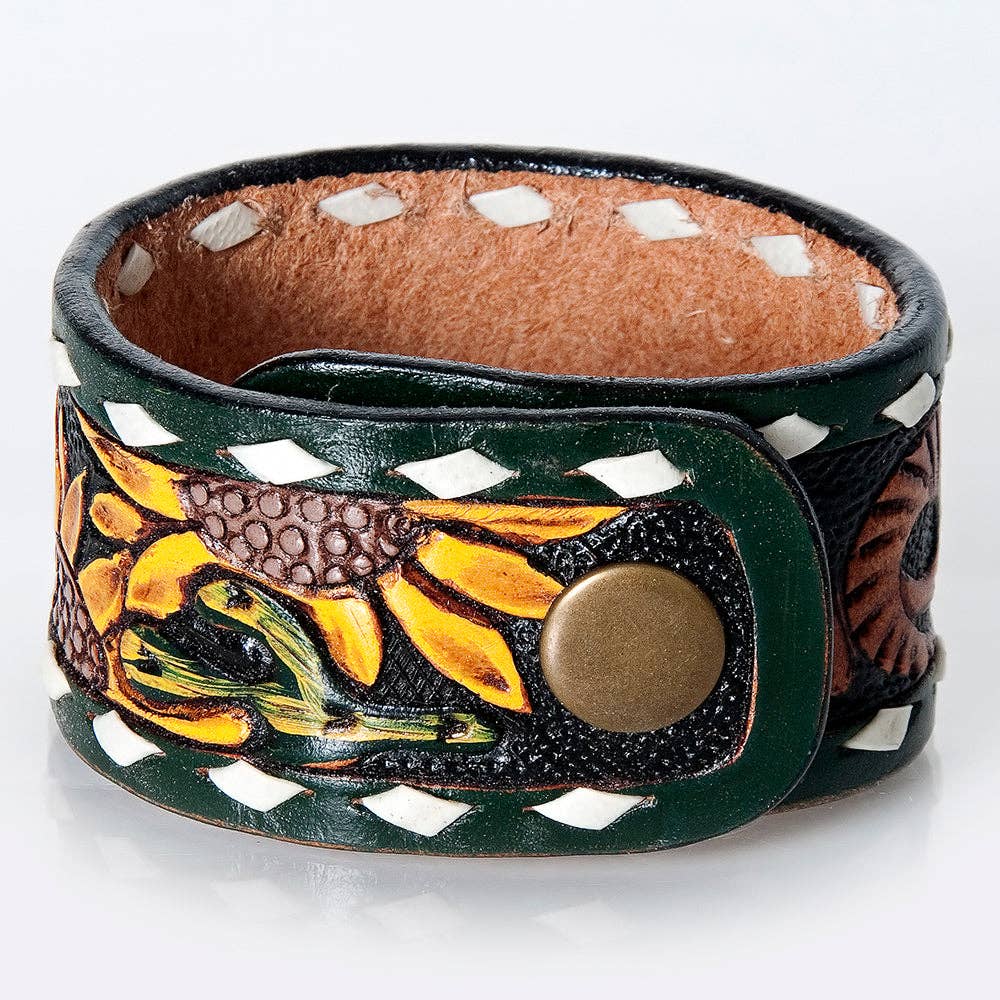 LC-ADBRF177 Hand tooled carved Genuine Leather Bracelet women