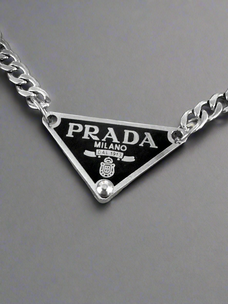 Repurposed Prada Triangle Necklace // Honeypot: New + Vintage High Quality Western Wear