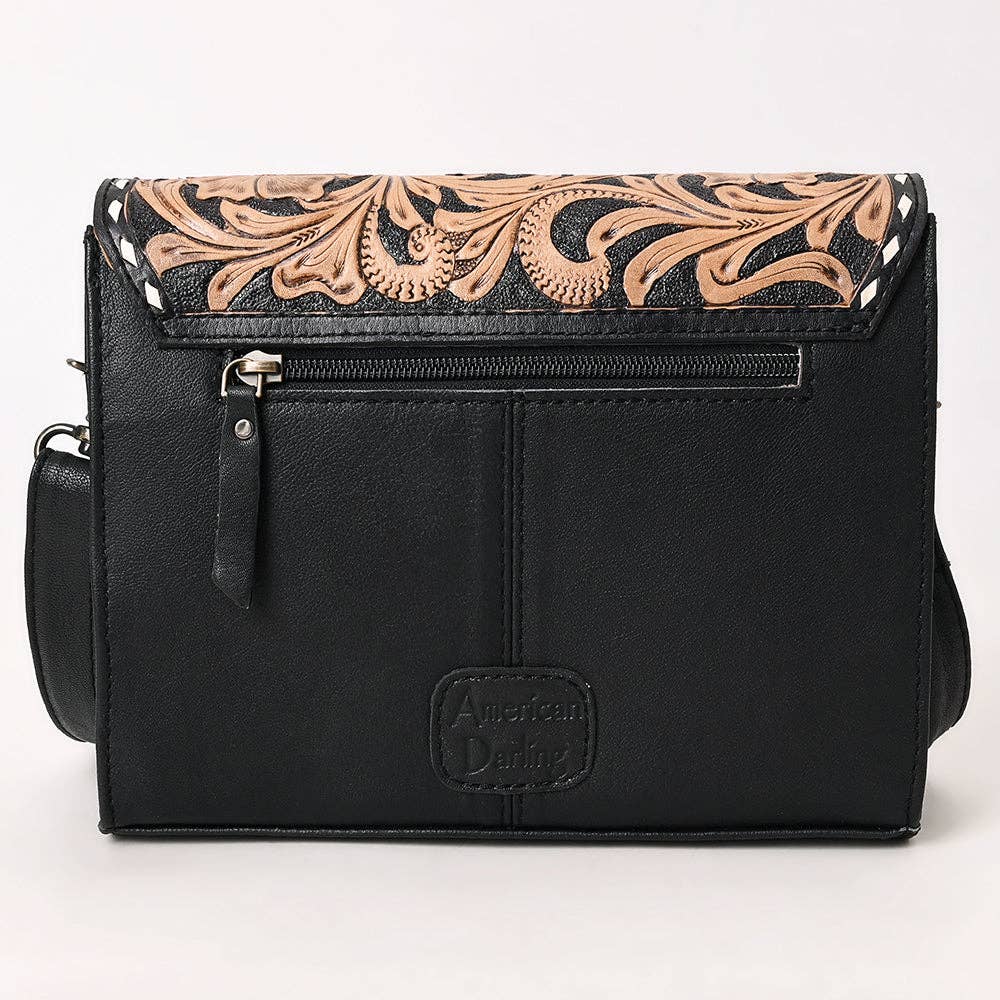 ADBG1494 Mini Black Tooled Leather Crossbody - Western Handmade Bag by American Darling