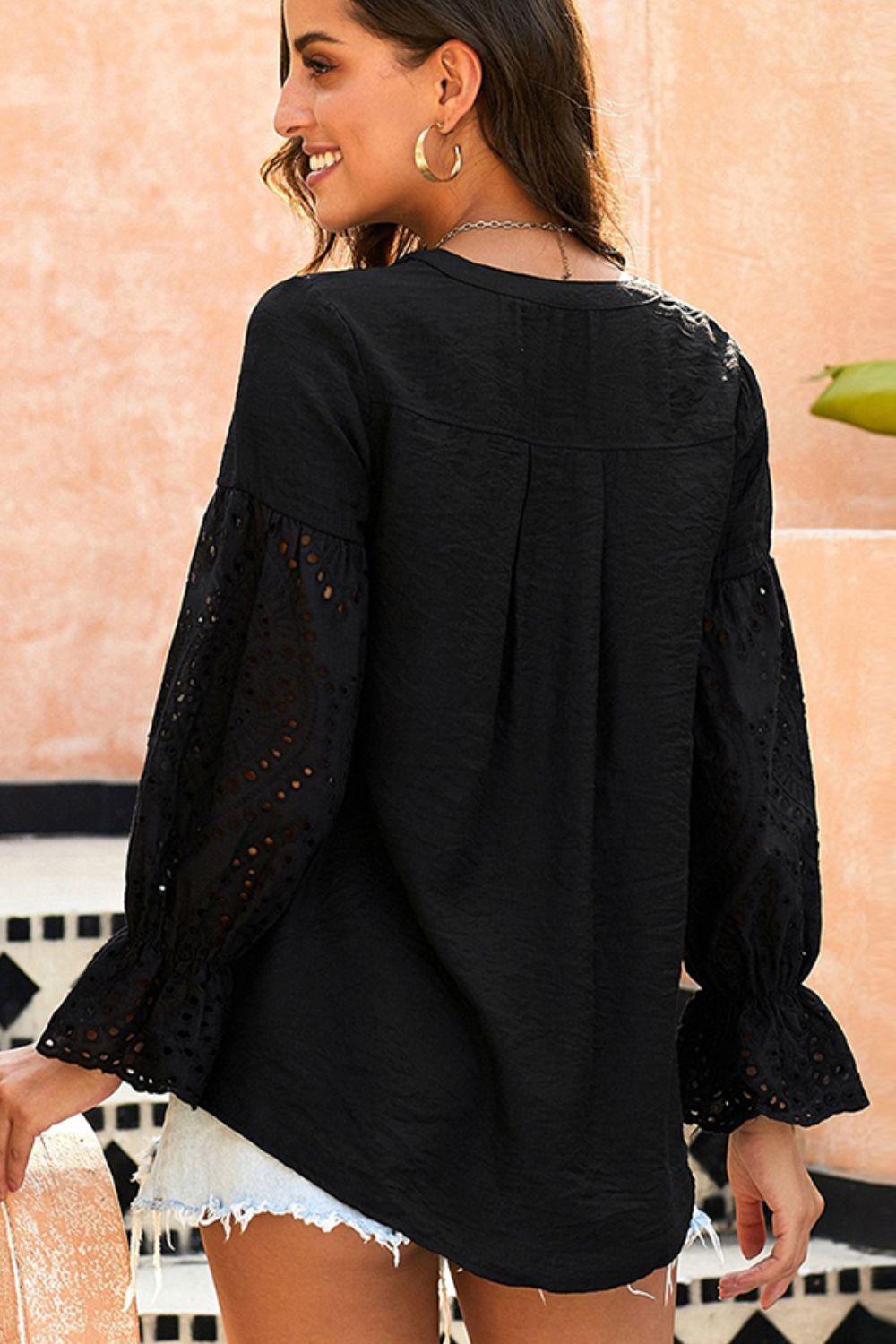 Crochet Flounce Sleeve Button Up Blouse // Honeypot: New + Vintage High Quality Western Wear