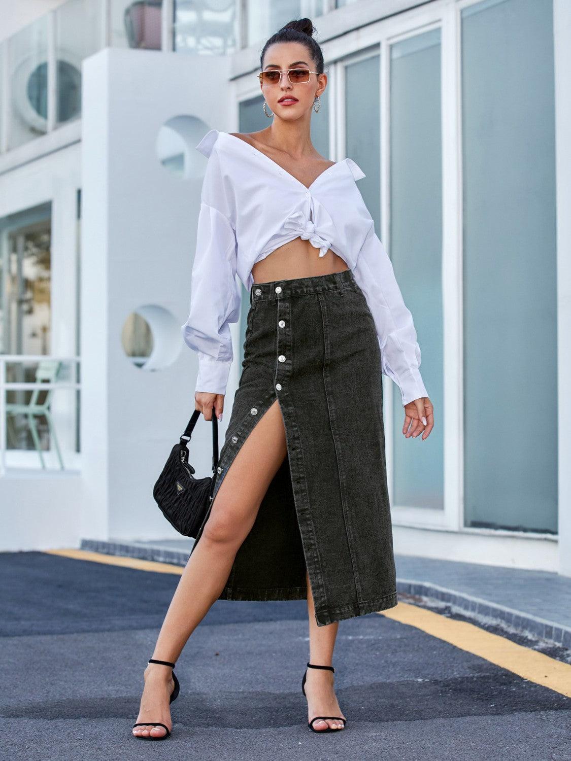 Button Down Denim Skirt // Honeypot: New + Vintage High Quality Western Wear