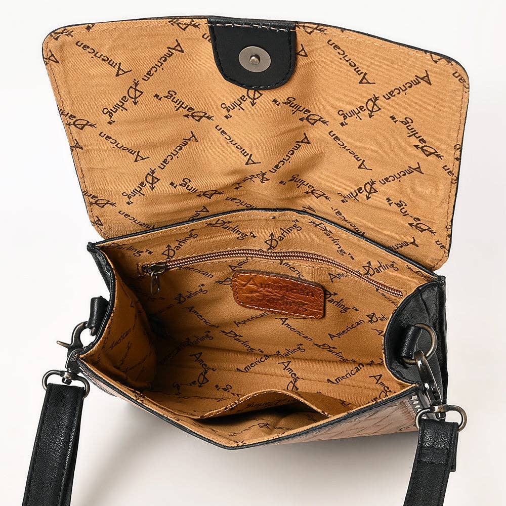 ADBG1494 Mini Black Tooled Leather Crossbody - Western Handmade Bag by American Darling