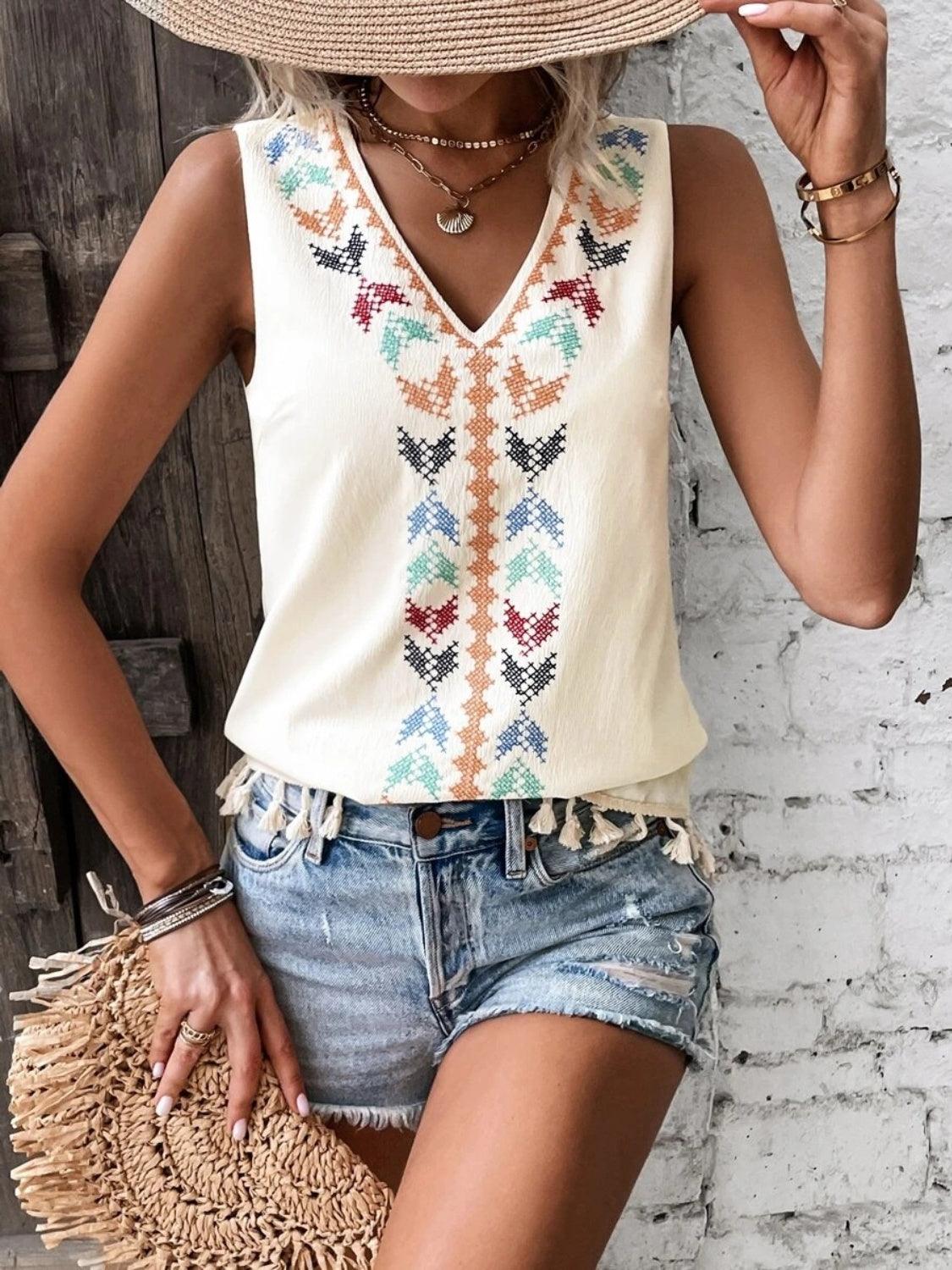 Tassel Printed V-Neck Tank // Honeypot: New + Vintage High Quality Western Wear