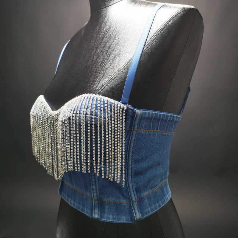 Denim + Diamonds Cropped Corset Top // Honeypot: New + Vintage High Quality Western Wear