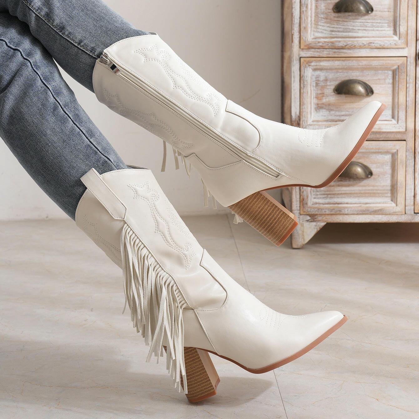 White Block Heel Western Boots // Honeypot: New + Vintage High Quality Western Wear