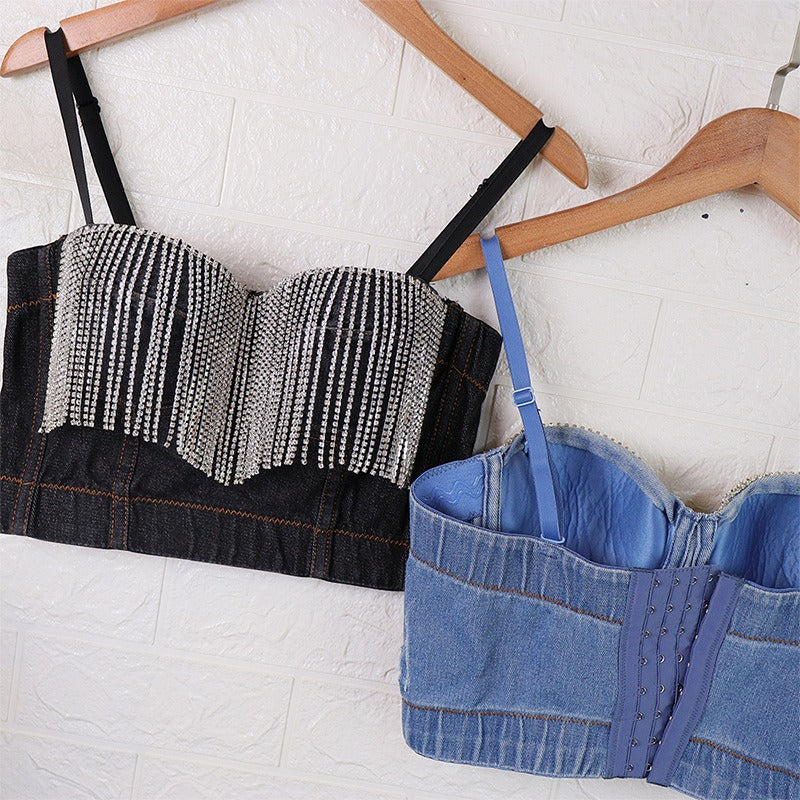 Denim + Diamonds Cropped Corset Top // Honeypot: New + Vintage High Quality Western Wear
