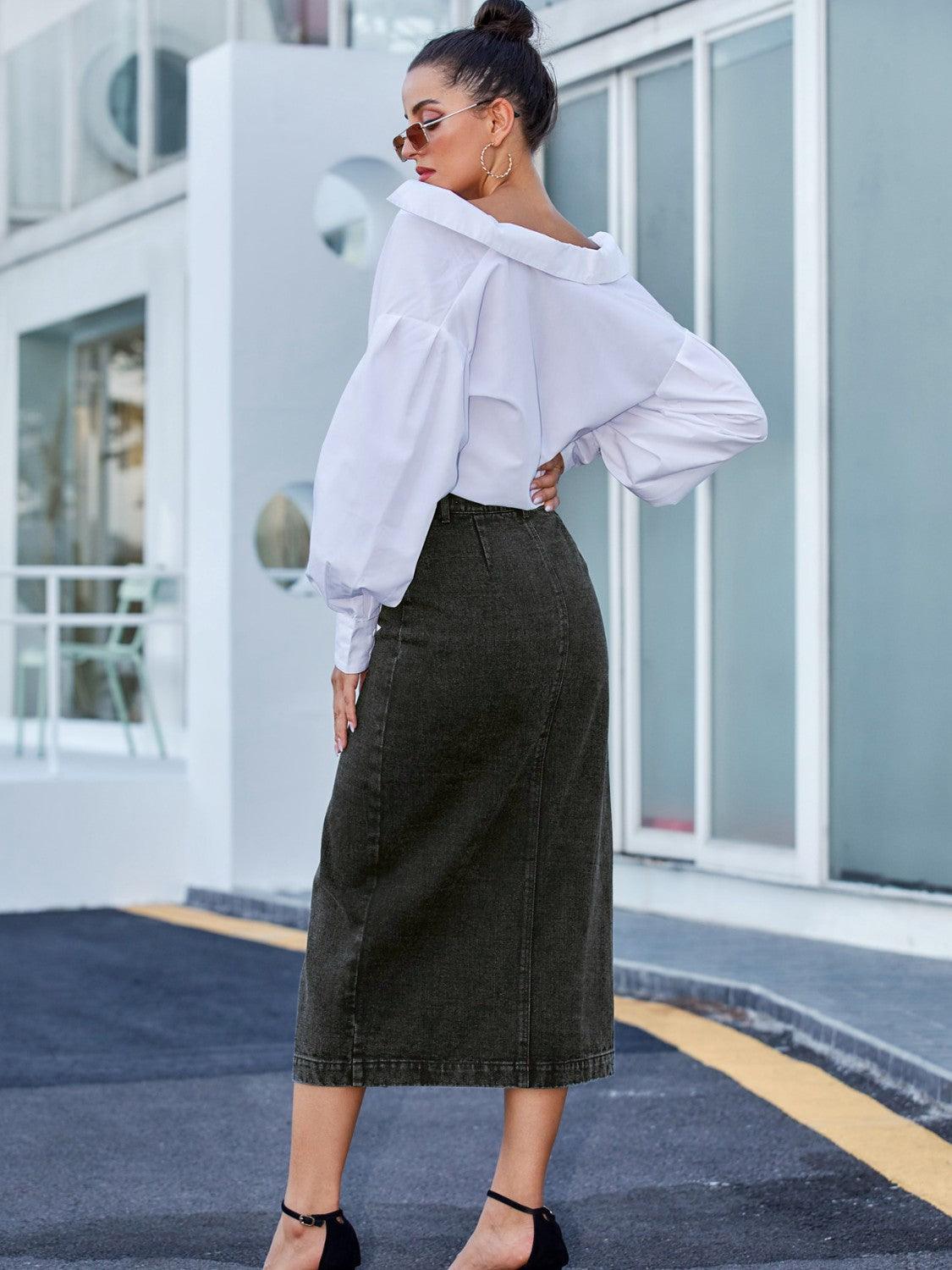 Button Down Denim Skirt // Honeypot: New + Vintage High Quality Western Wear