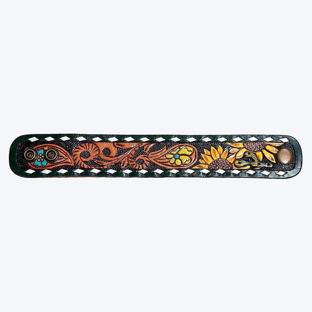 LC-ADBRF177 Hand tooled carved Genuine Leather Bracelet women