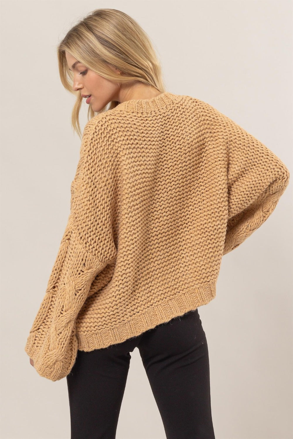 Slouchy Cable Knit V-Neck Sweater