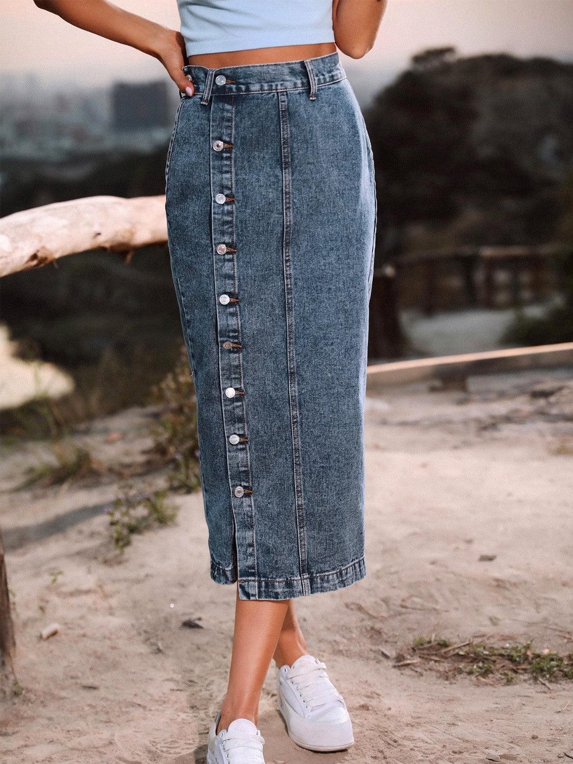 Button Down Denim Skirt // Honeypot: New + Vintage High Quality Western Wear