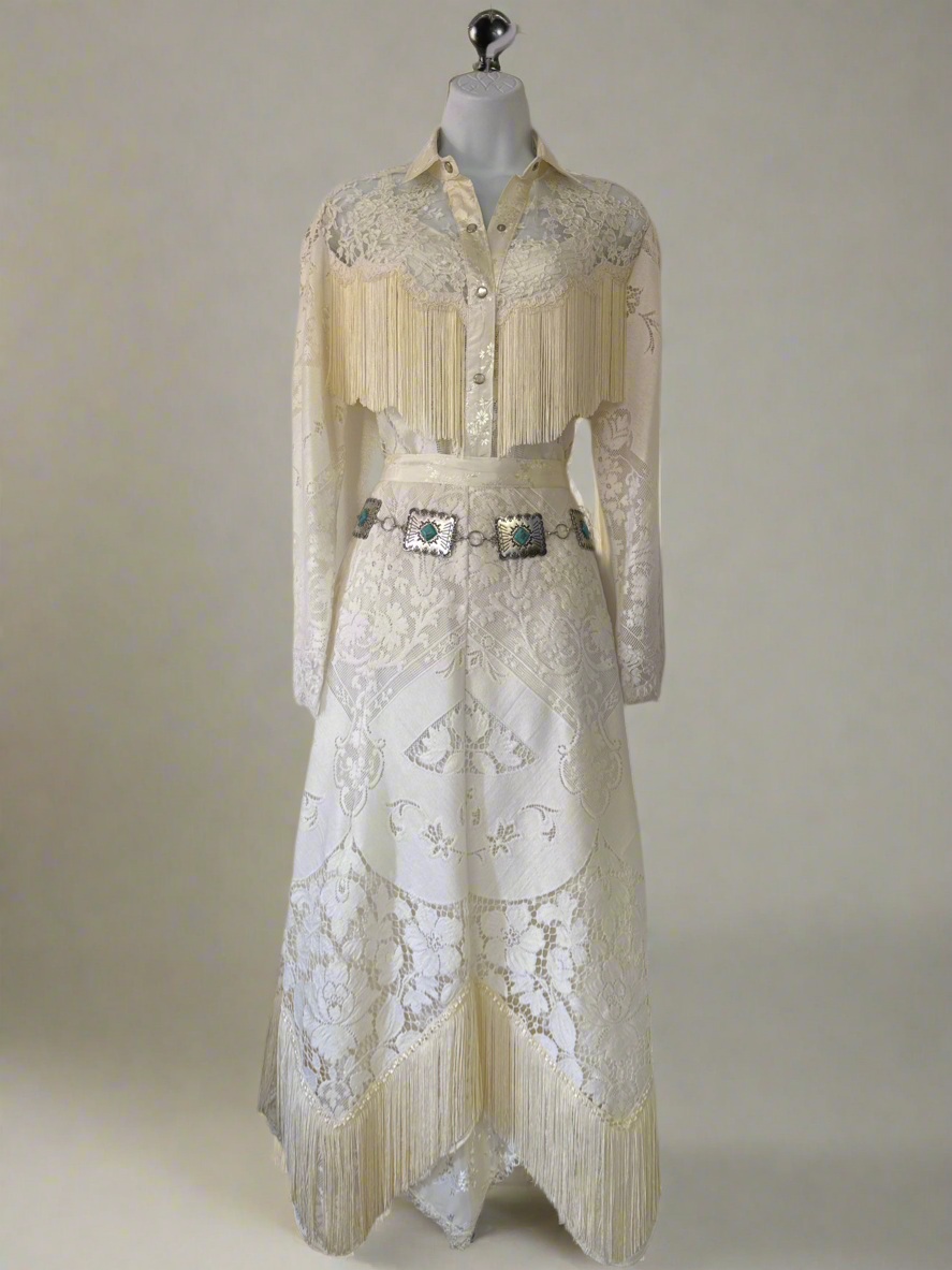 80's Bridal Fringe Pearl Snap + Skirt Set // Martin McCrea, S