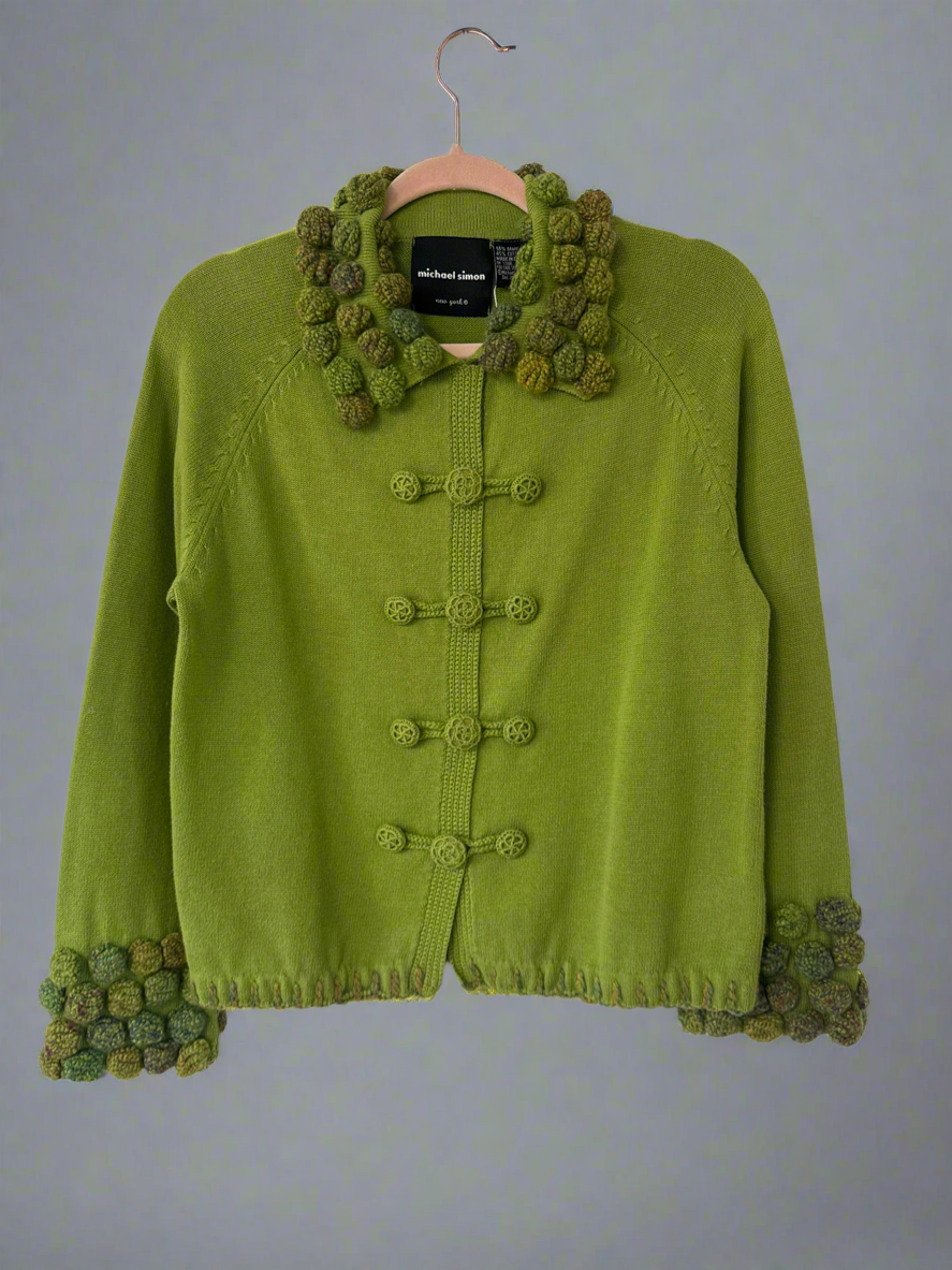 Vintage Green Knit Cardigan // Michael Simon, S