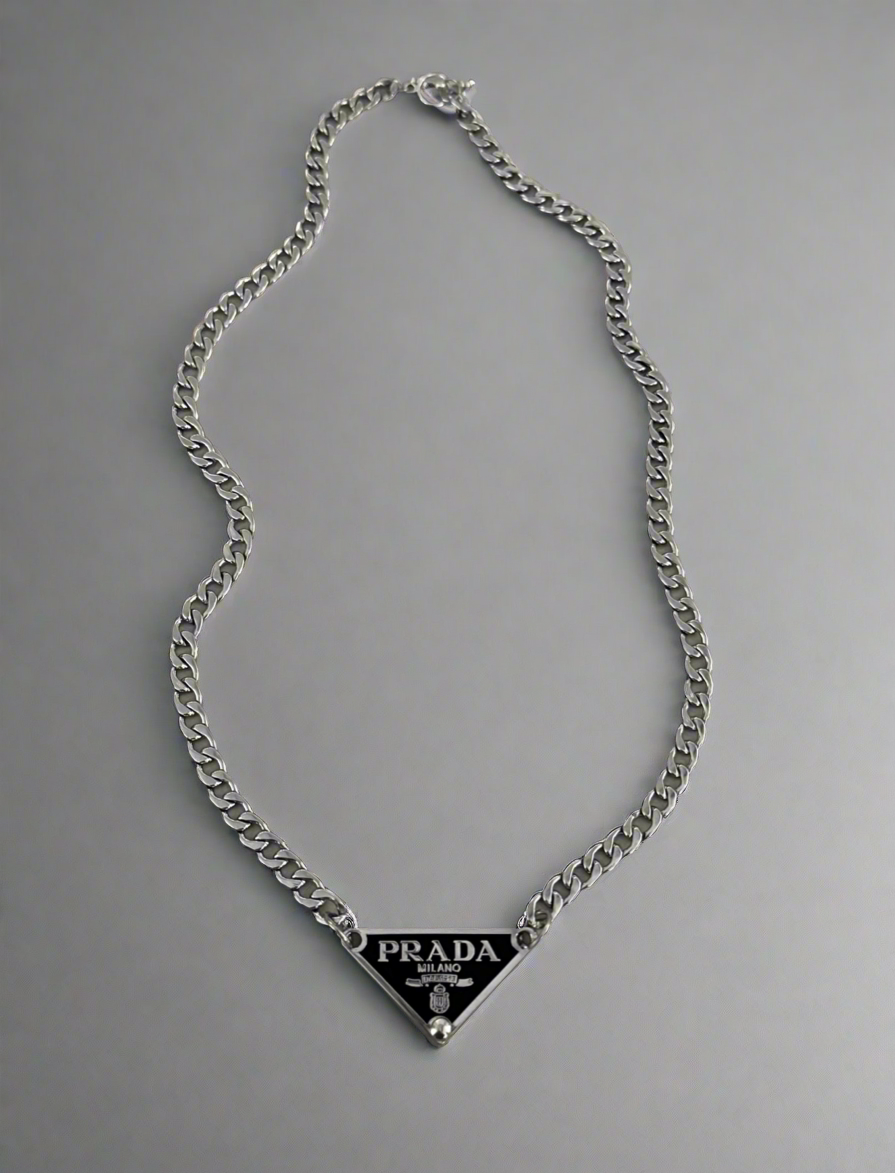 Repurposed Prada Triangle Necklace // Honeypot: New + Vintage High Quality Western Wear