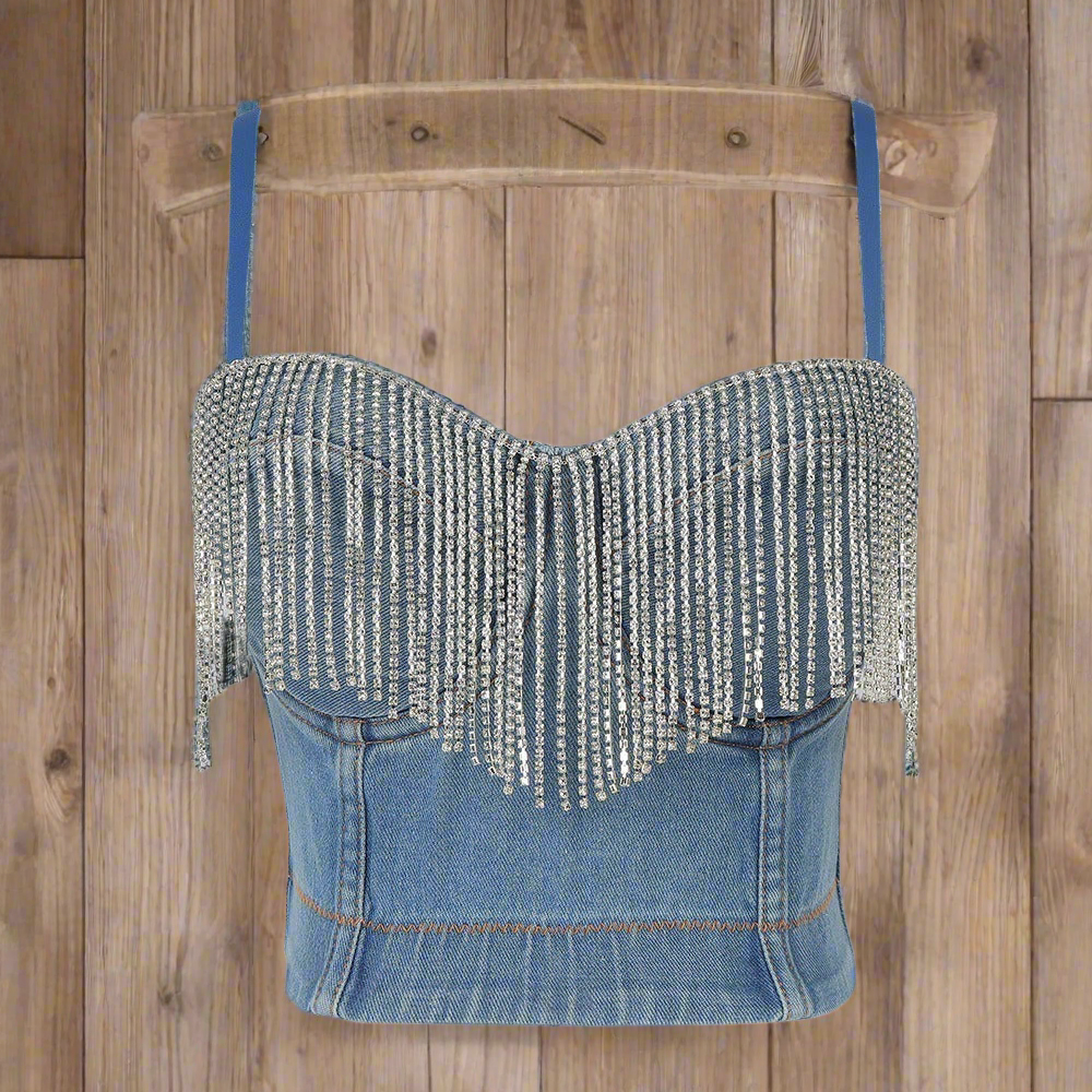 Denim + Diamonds Cropped Corset Top // Honeypot: New + Vintage High Quality Western Wear