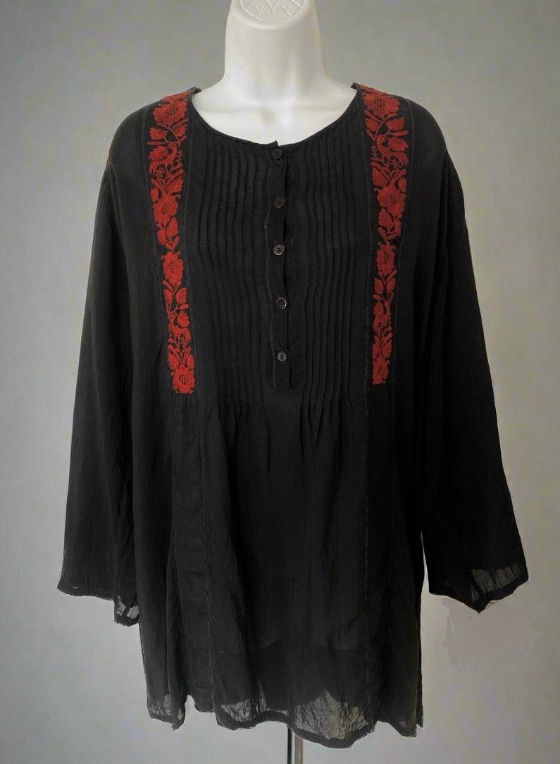 JOHNNY WAS Black Embroidered selling Tunic Top