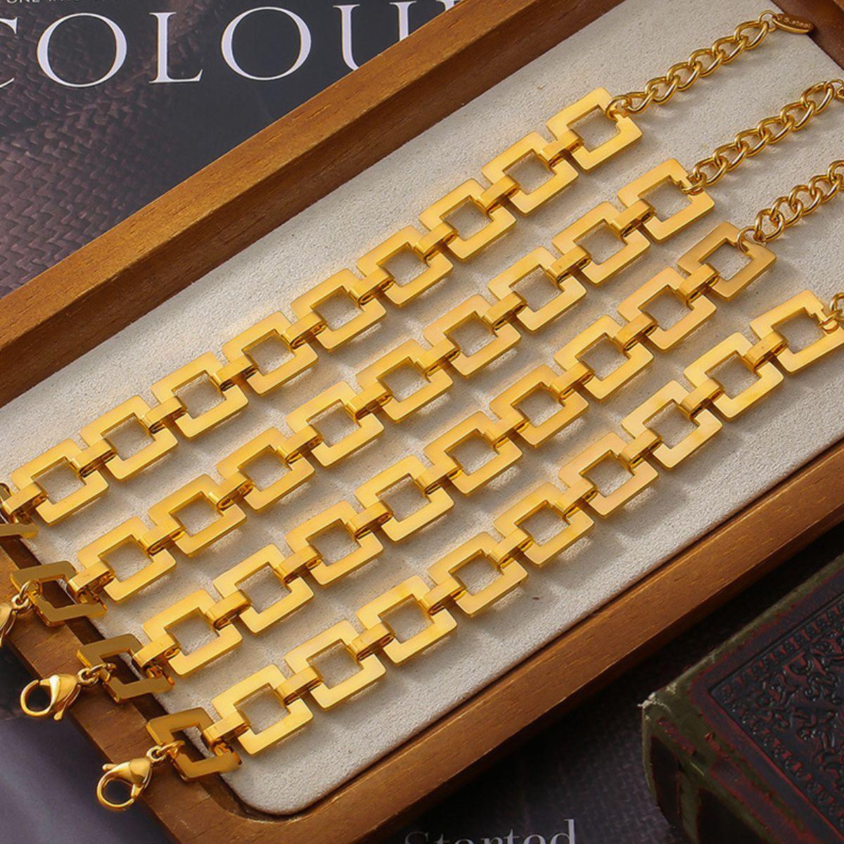 Titanium Steel Hollow Square Chain Bracelet // Honeypot: New + Vintage High Quality Western Wear