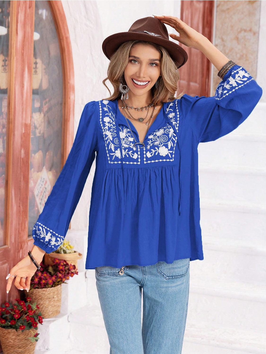 Floral Tie Neck Balloon Sleeve Blouse // Honeypot: New + Vintage High Quality Western Wear