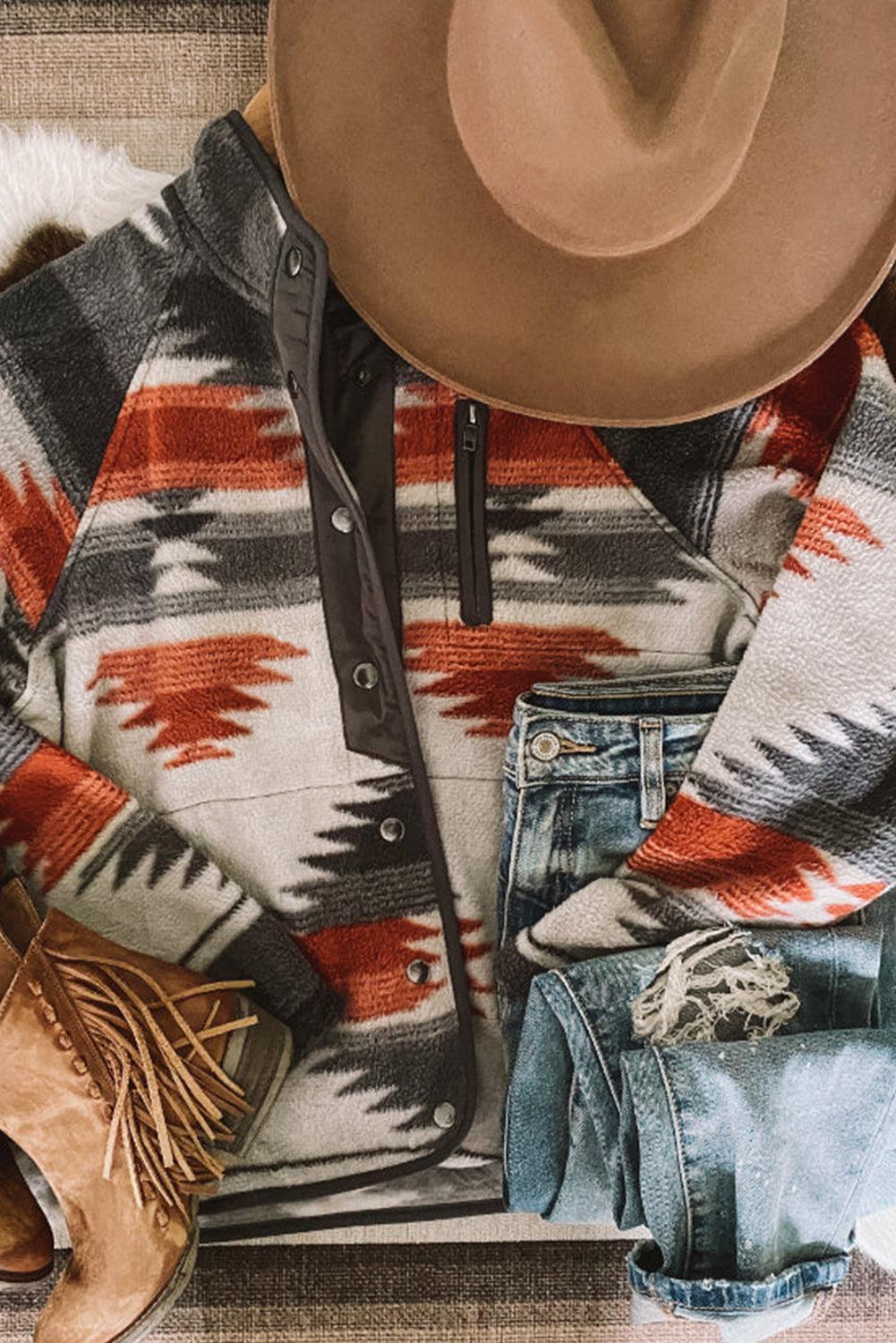 Gray Western Aztec Snap Buttoned Fleece Jacket // Honeypot: New + Vintage High Quality Western Wear