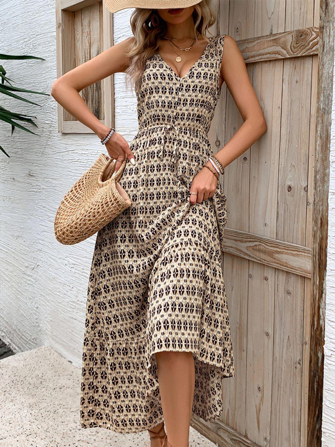 Printed V-Neck Tie Waist Midi Dress // Honeypot: New + Vintage High Quality Western Wear