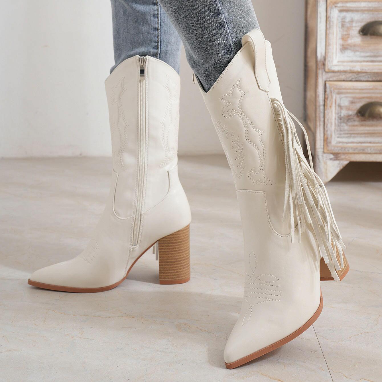 White Block Heel Western Boots // Honeypot: New + Vintage High Quality Western Wear