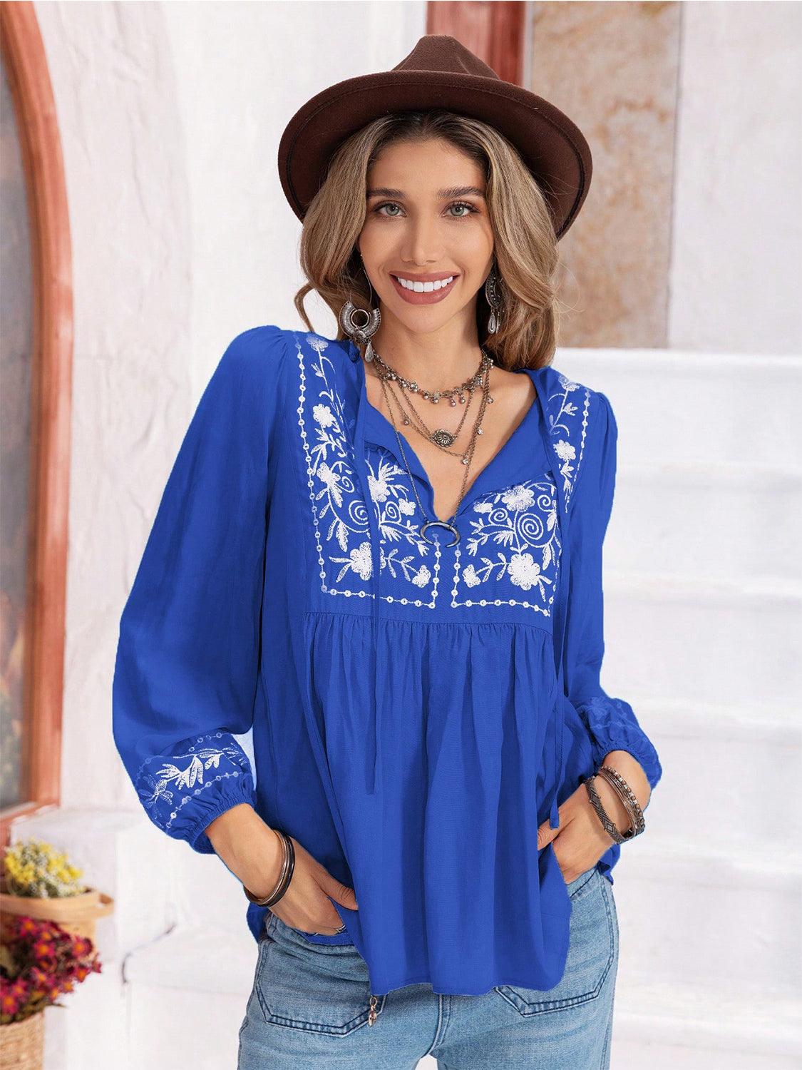 Floral Tie Neck Balloon Sleeve Blouse // Honeypot: New + Vintage High Quality Western Wear