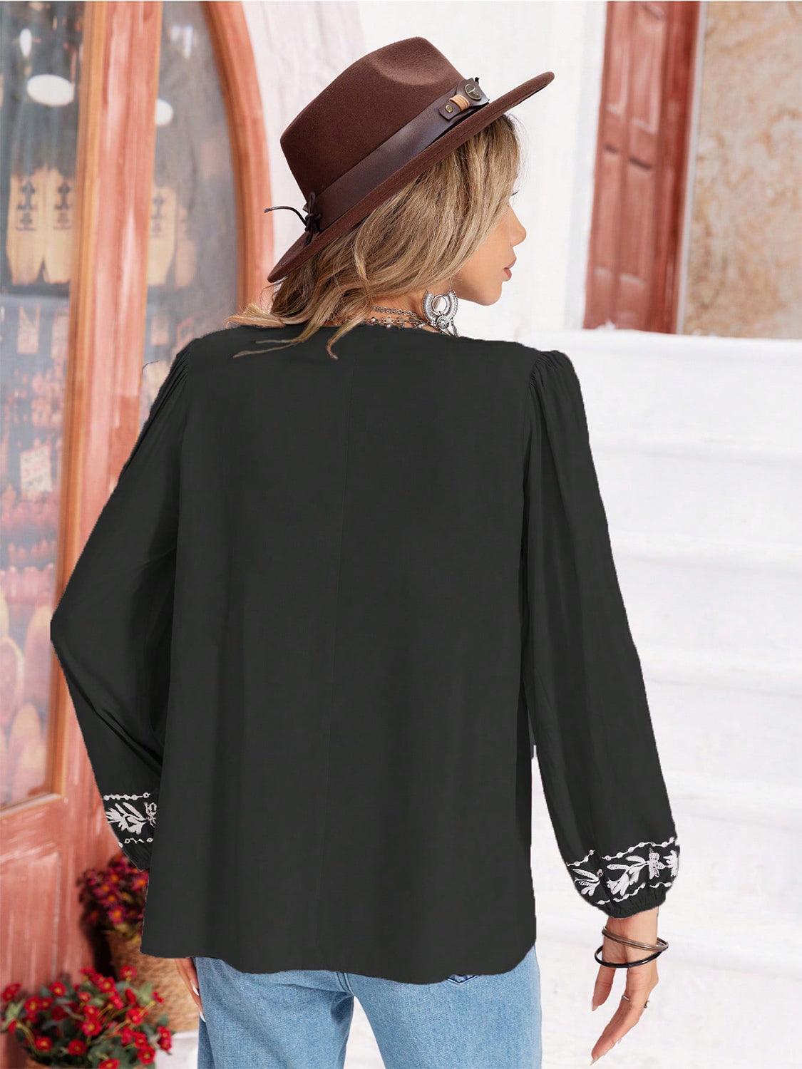 Floral Tie Neck Balloon Sleeve Blouse // Honeypot: New + Vintage High Quality Western Wear