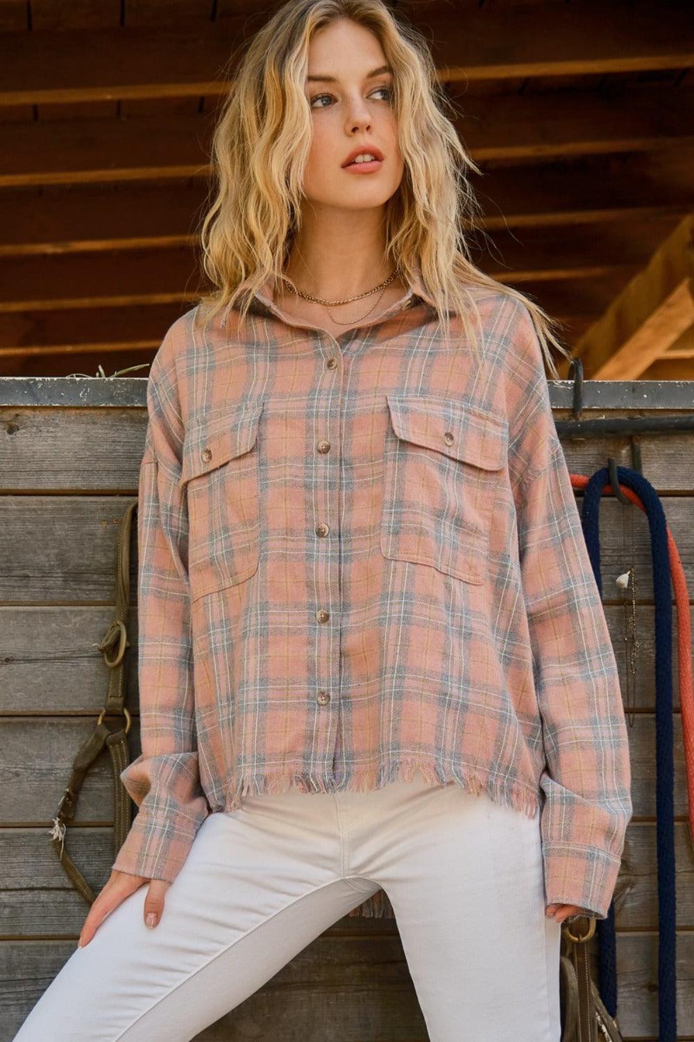 Plaid Button Up Raw Hem Shirt // Honeypot: New + Vintage High Quality Western Wear