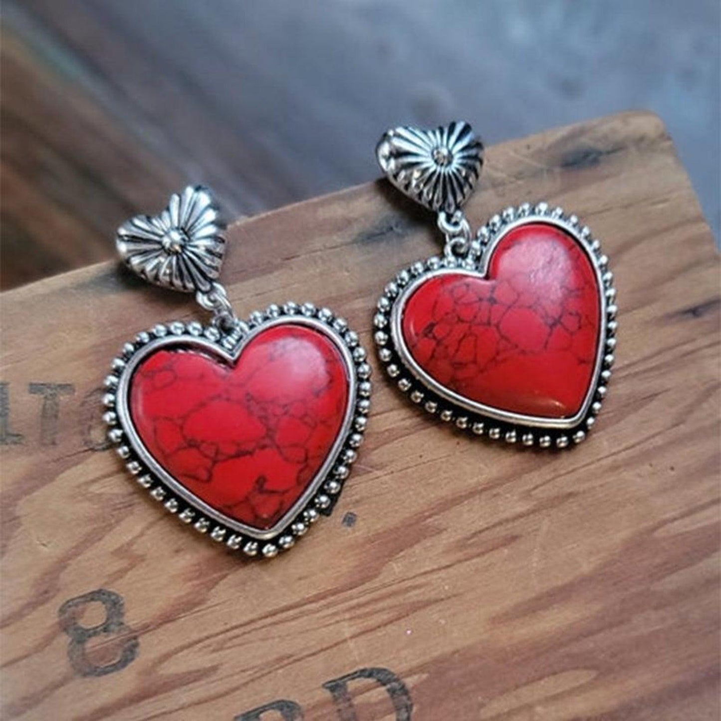 Turquoise Dupe Alloy Heart Dangle Earrings // Honeypot: New + Vintage High Quality Western Wear