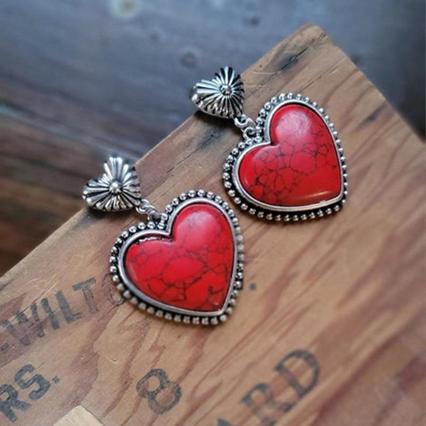Turquoise Dupe Alloy Heart Dangle Earrings // Honeypot: New + Vintage High Quality Western Wear