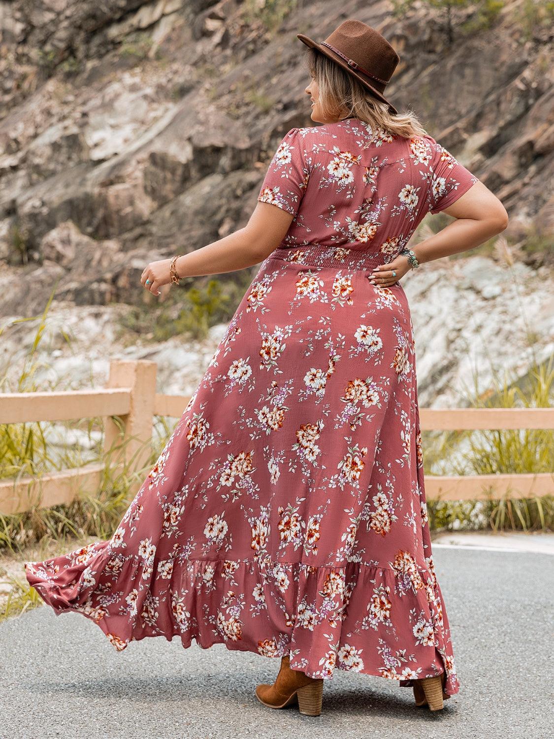 Plus Size Floral Slit Ruffle Hem Dress // Honeypot: New + Vintage High Quality Western Wear