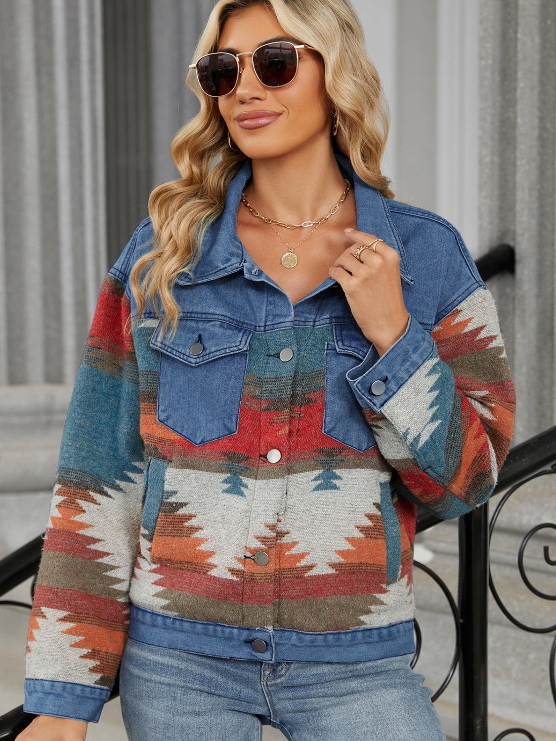 Geometric Button Up Long Sleeve Denim Jacket // Honeypot: New + Vintage High Quality Western Wear