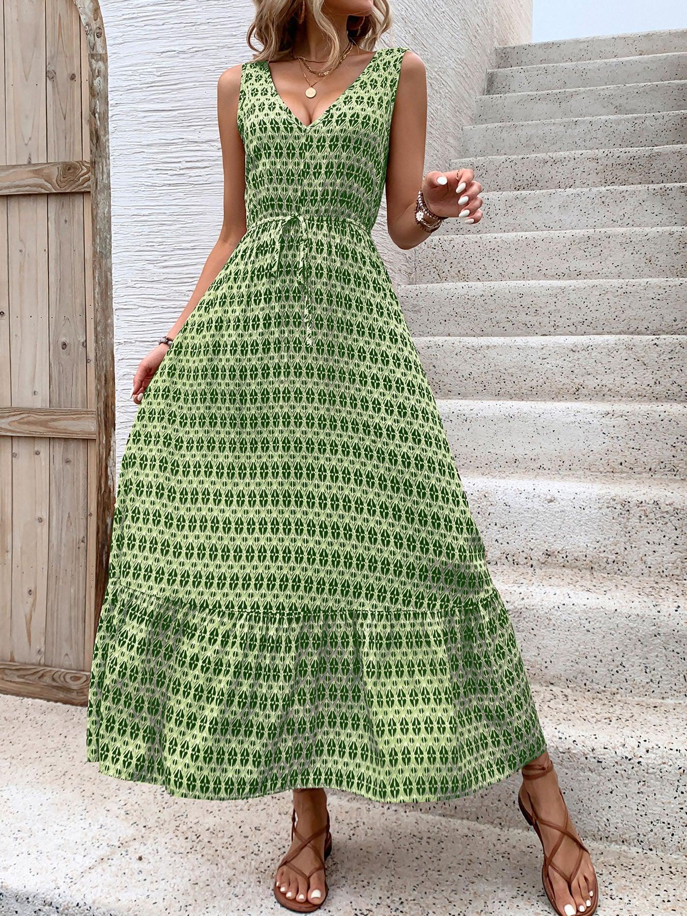 Printed V-Neck Tie Waist Midi Dress // Honeypot: New + Vintage High Quality Western Wear