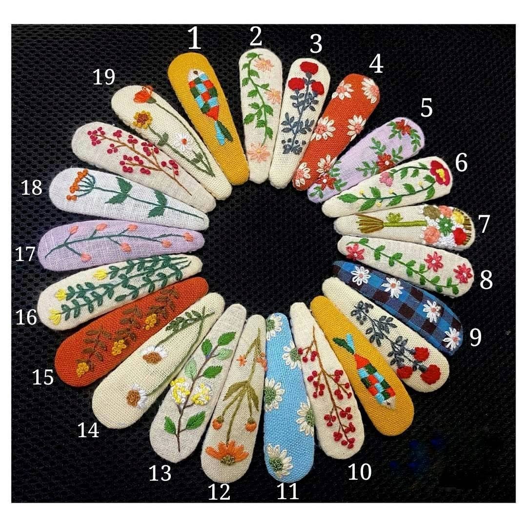 Floral Embroidered Linen Teardrop Hair Barrette, Collection