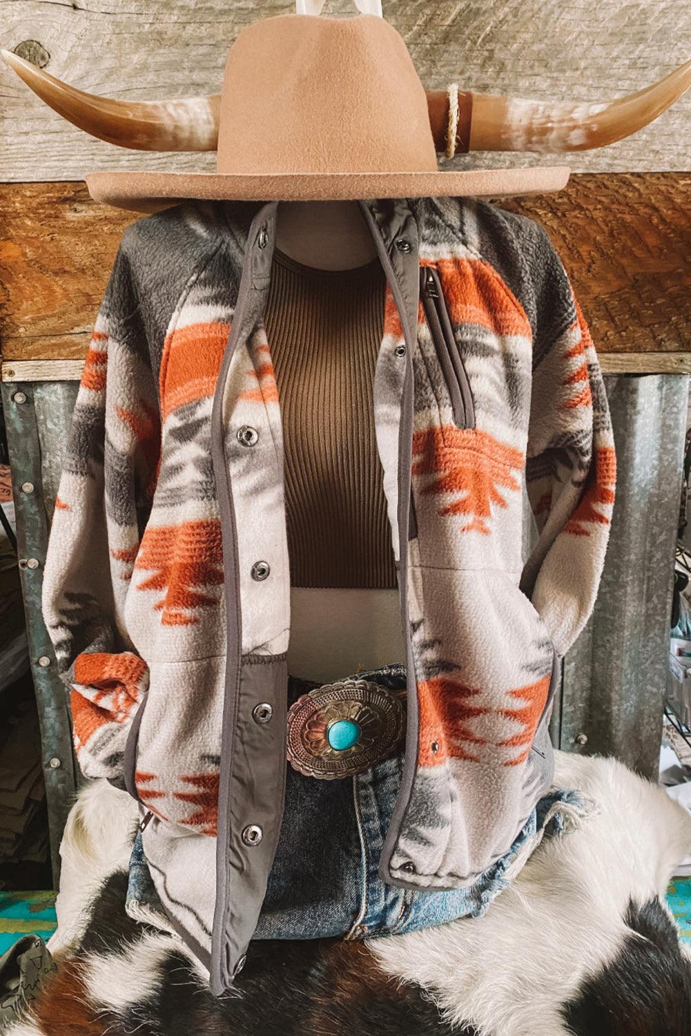 Gray Western Aztec Snap Buttoned Fleece Jacket // Honeypot: New + Vintage High Quality Western Wear