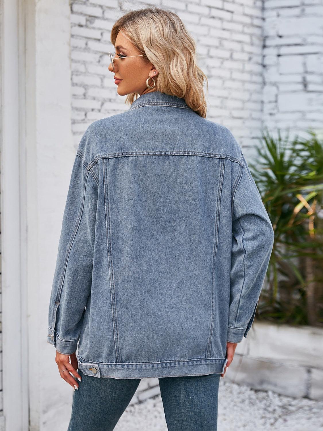 Button Up Long Sleeve Denim Jacket - Honeypot