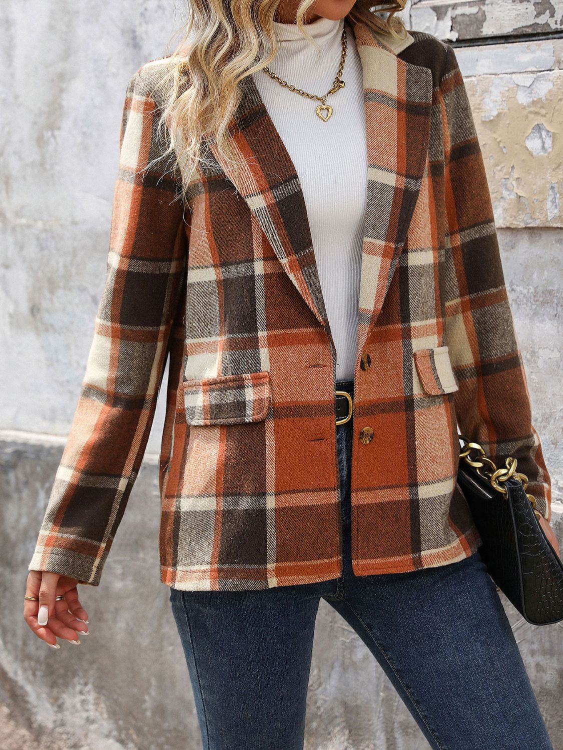 Plaid Button Down Structured Blazer - Honeypot