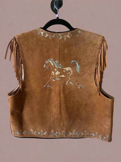 Patricia Wolf Hand Painted Suede Vest, M - Honeypot