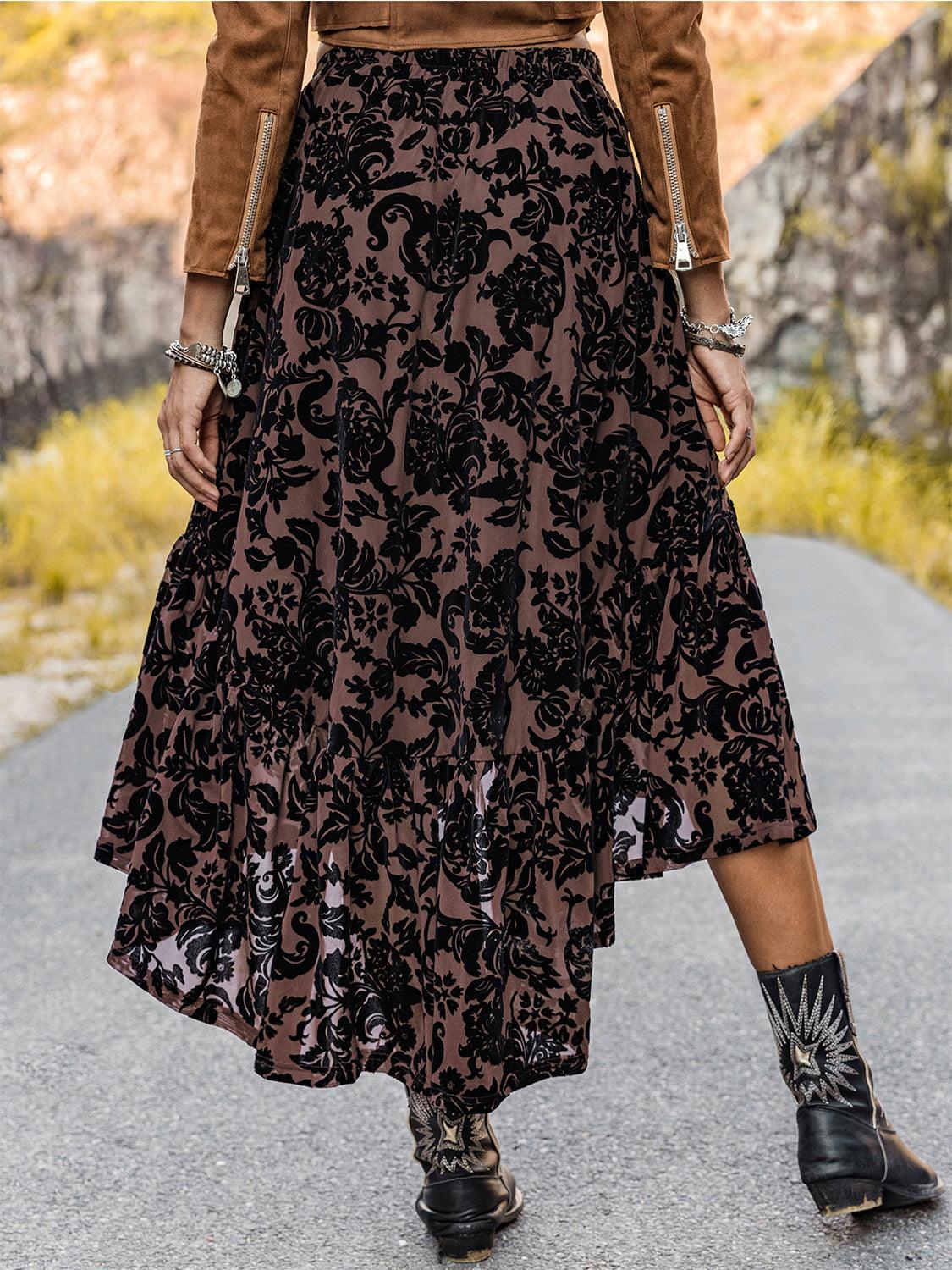 Printed Ruffled Midi Skirt - Honeypot