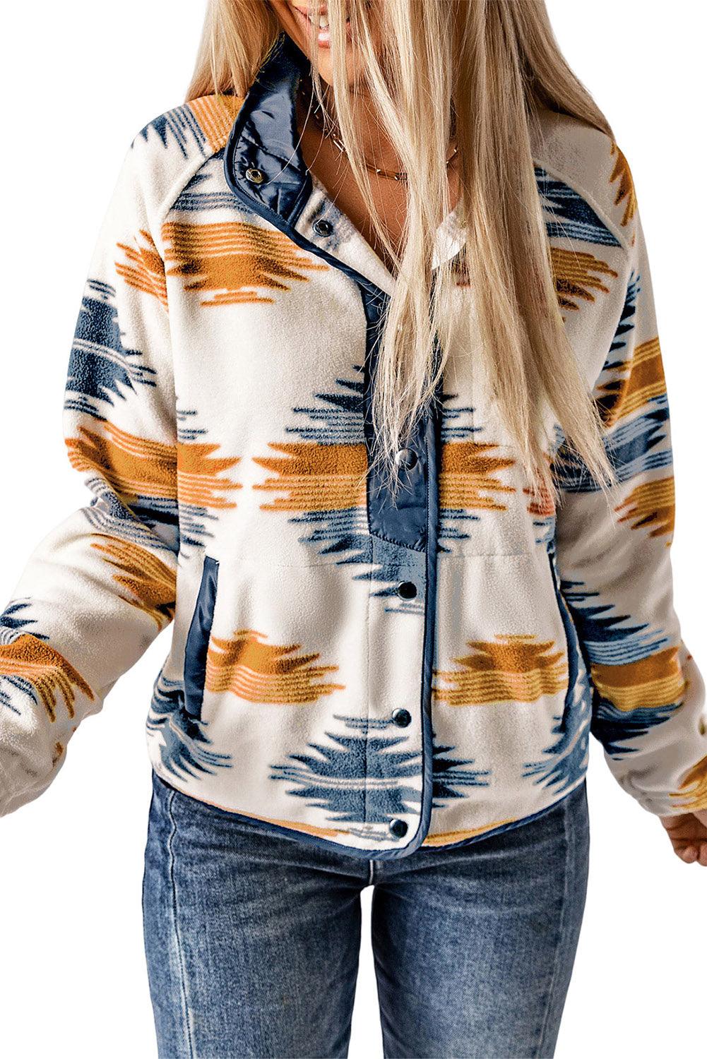 Gray Western Aztec Snap Buttoned Fleece Jacket - Honeypot