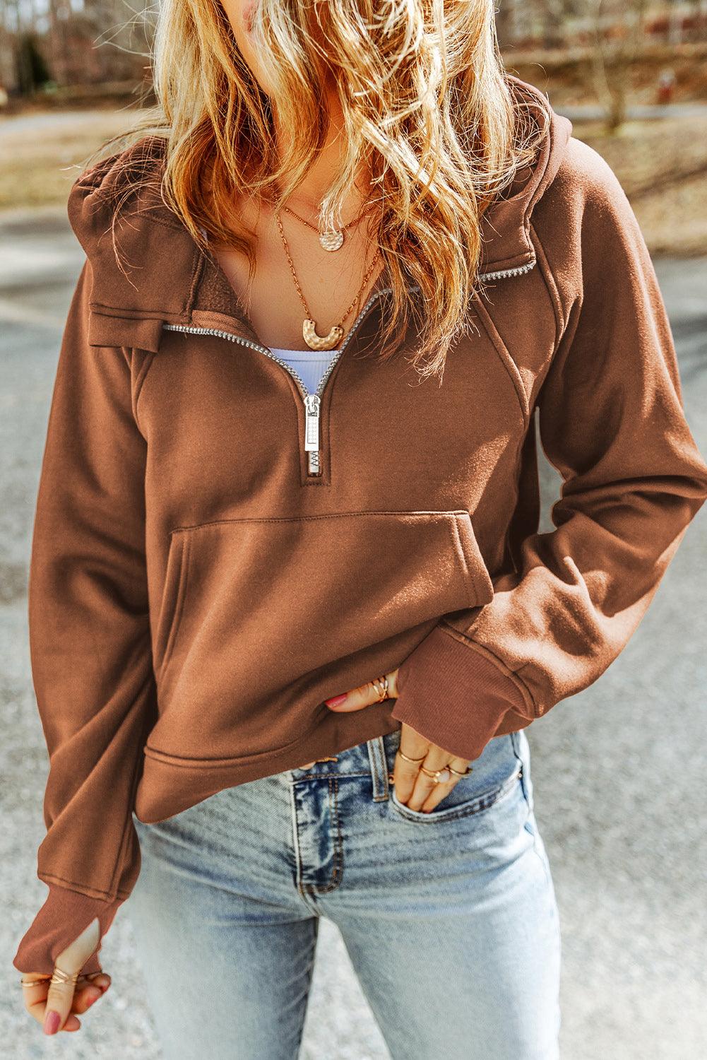 Double Take Half-Zip Thumbhole Sleeve Hoodie // Honeypot: New + Vintage High Quality Western Wear