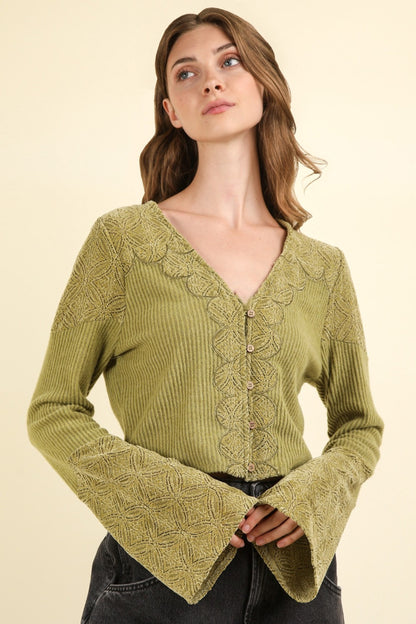 Ribbed Flare Sleeved Knit - Honeypot