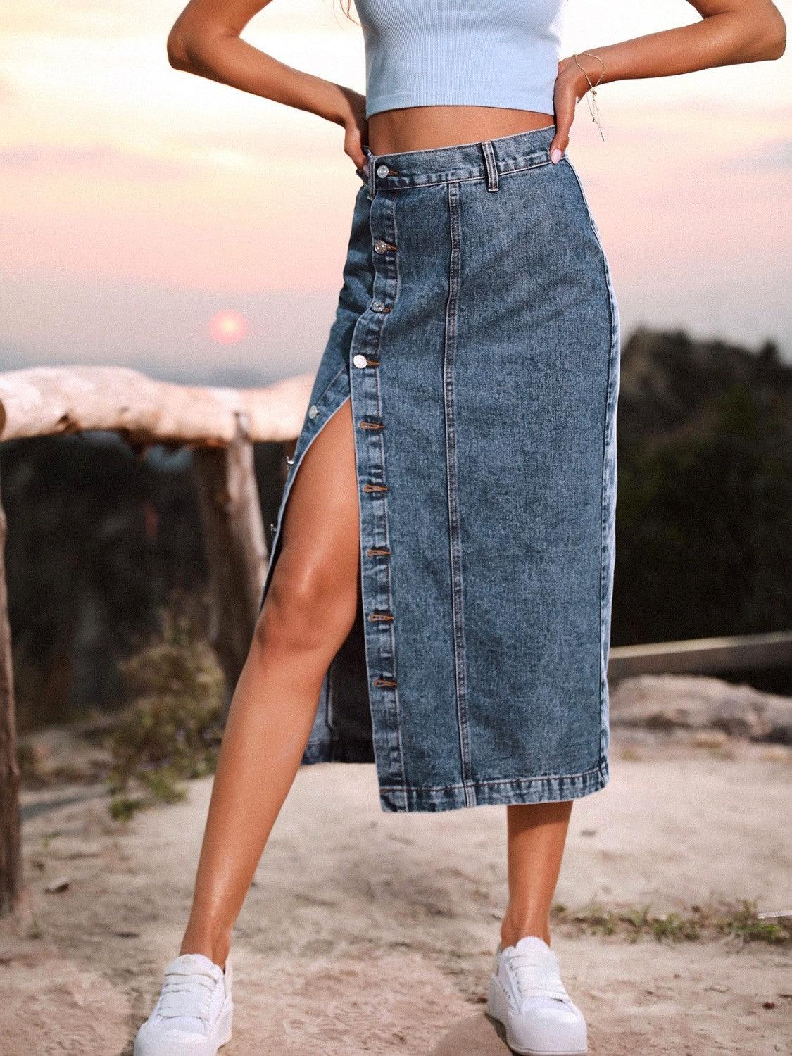 Button Down Denim Skirt - Honeypot