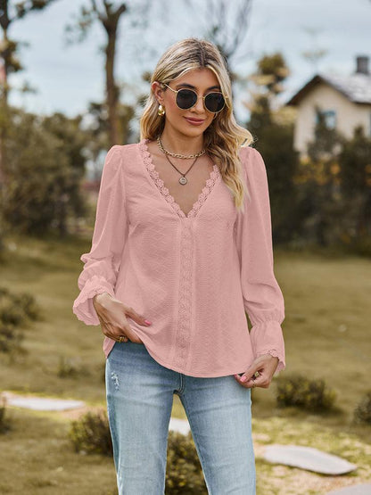 V-Neck Flounce Sleeve Blouse - Honeypot