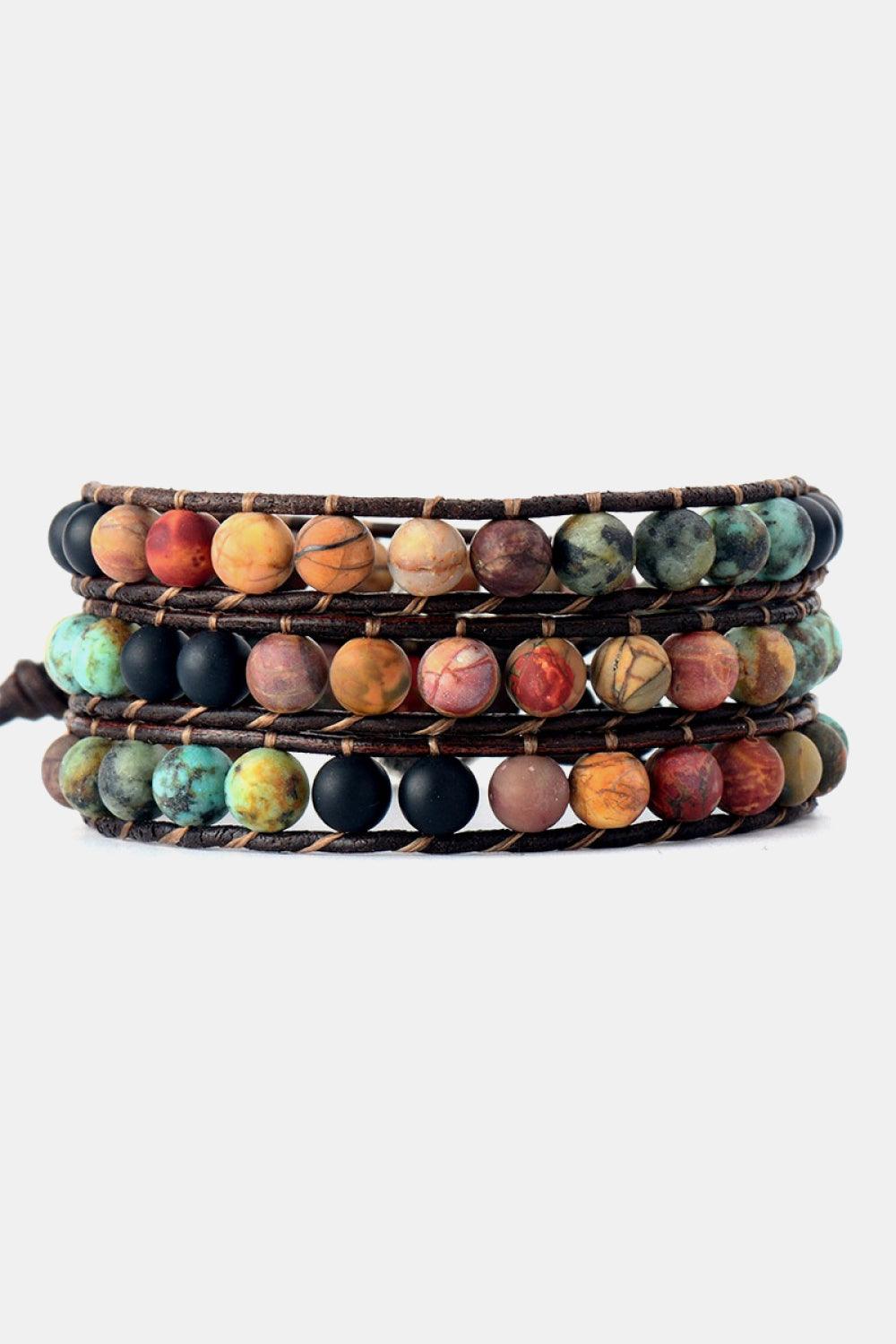 Handmade Triple Layer Beaded Agate Bracelet - Honeypot